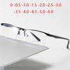 Half Frame Square Myopia Glasses Finished Metal Anti-Blue Light Prescription Eyeglasses Diopter 0 -0.5 -1.0 -1.5 To -6.0