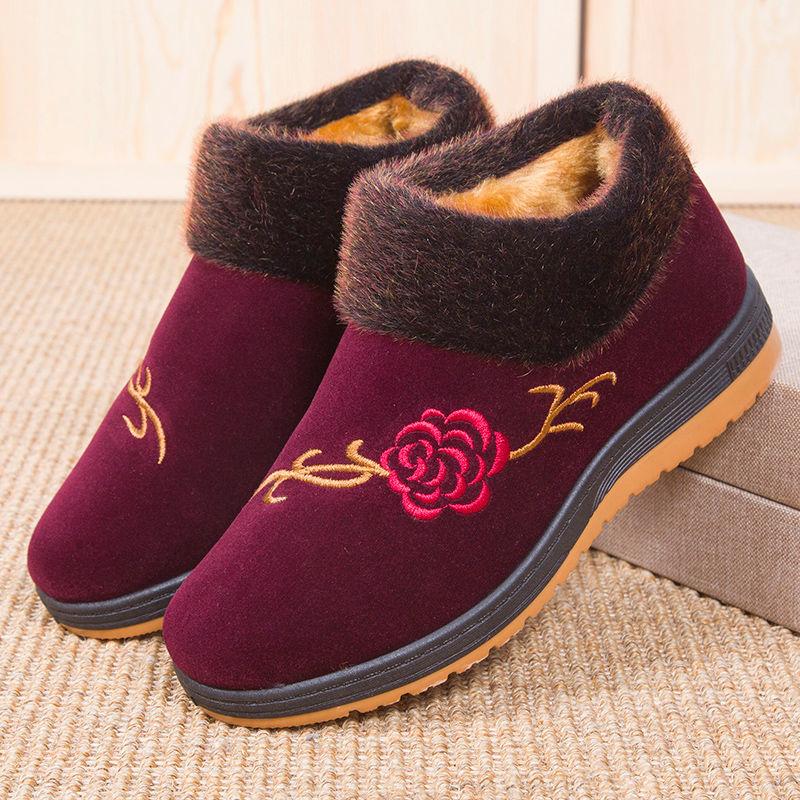Fashion Round Toe Warm Women Boots Winter Velvet Thickening Middle-aged and Elderly Ankle Boots Leisure Warm Non-slip Snow Boots