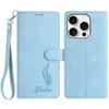 For iPhone 16 Pro Max Case Imprinted Feather PU Leather Wallet Phone Cover with Wrist Strap