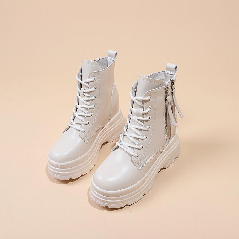 Модные новые женские ботильоны на платформе, зимние массивные кроссовки, теплые повседневные вулканизированные туфли, высокие кожаные короткие ботинки высотой 10 см для женщин, Mujer