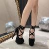 Fashion Women High Heel Fashion Metal Rivets Ankle Strap Platform Pumps Sandals Women Wedding Party Sexy Platform Stripper Design Shoes