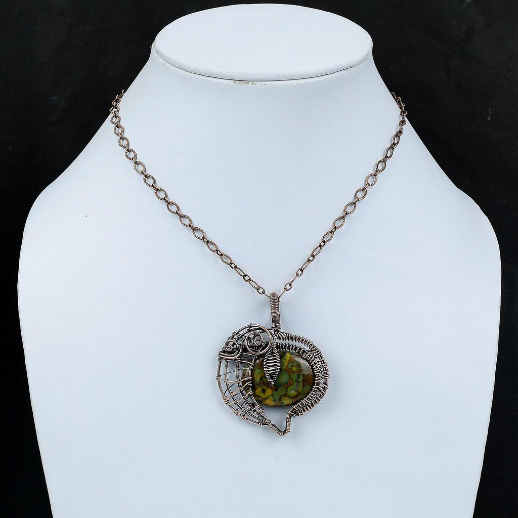 Подвеска из фруктовой яшмы, обернутая медной проволокой, кулон из меди, ювелирное изделие ручной работы, подвеска из драгоценных камней, обернутая проволокой, ювелирное изделие из фруктовой яшмы, подарок на помолвку