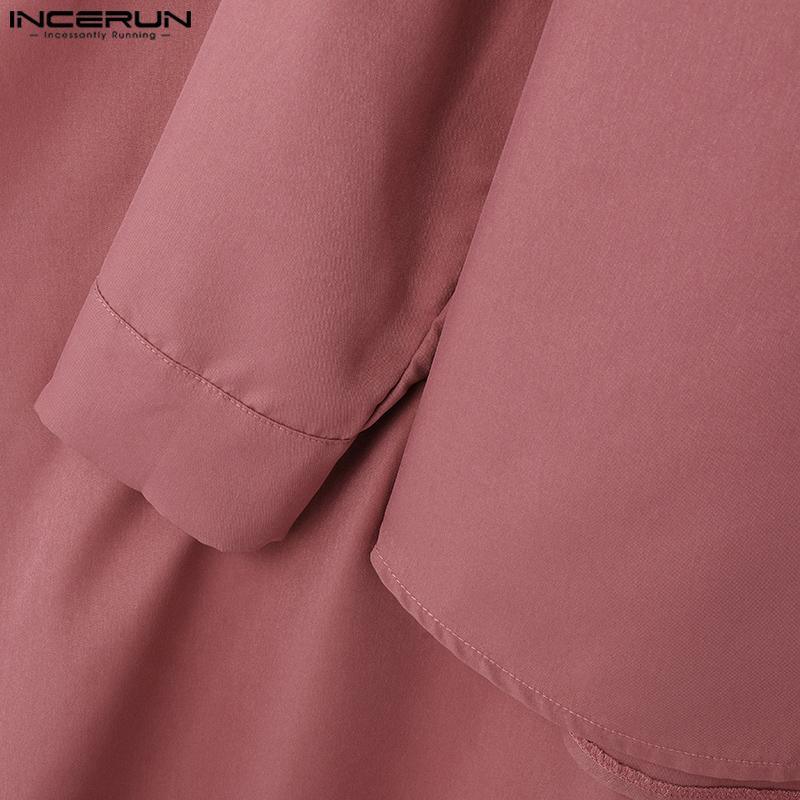 INCERUN Мужские весенние рубашки с длинным рукавом на пуговицах, нестандартные слои, топы-плащи