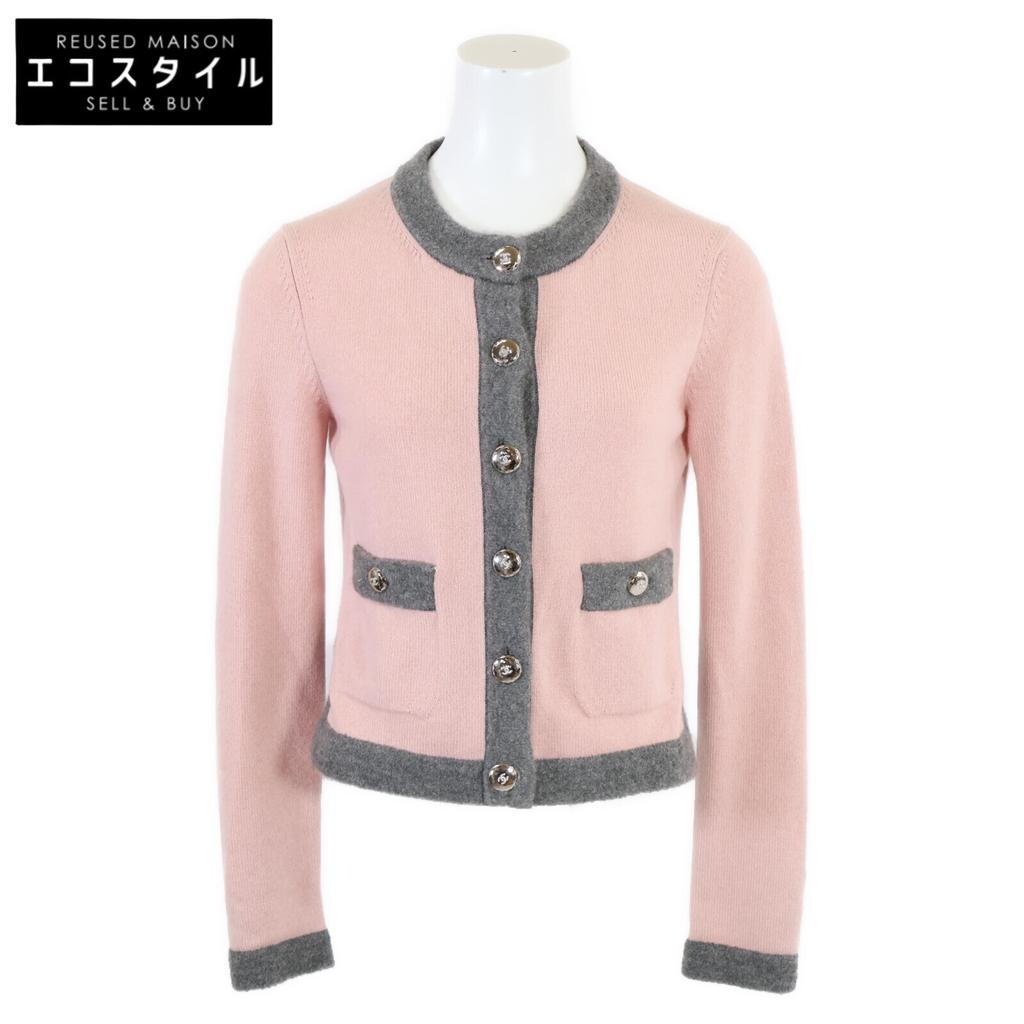 Chanel [New/Domestic Genuine] P71355K10217 CC Logos Button 100% Cashmere Tops 34 Pink / GrayUsed