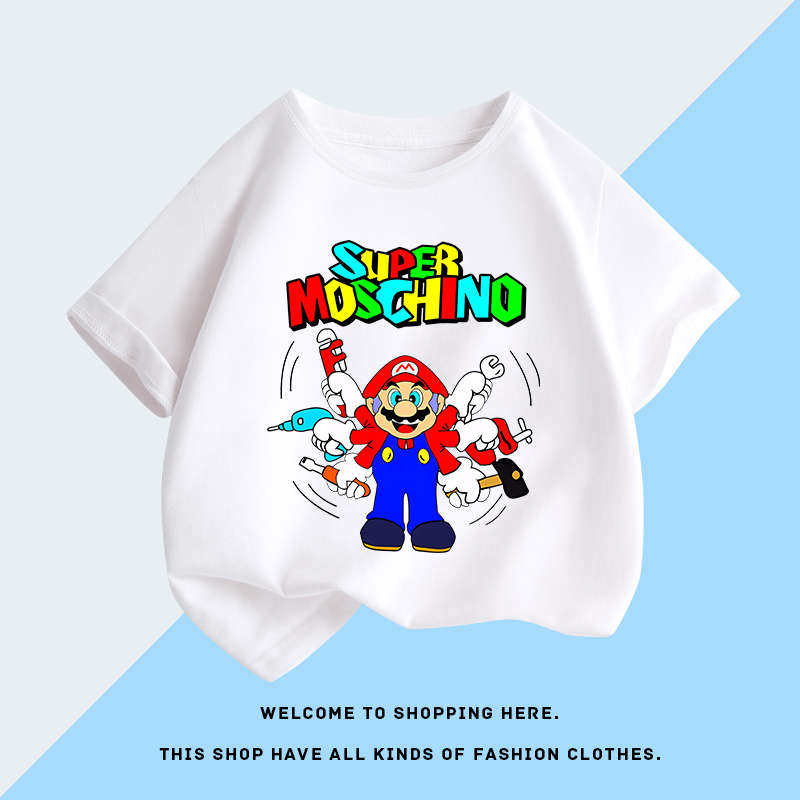2026 Super Mario and Luigi Anime Childrens Cotton Shortsleeved Tshirt Cartoon Game Trendy Top for Boys Casual Short Sleeves