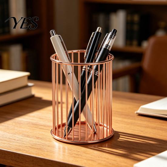 Stylish Pen Holder For Office Metal Holder, Nordic Desk Organizer for Makeup Brushes, Electroplated Cup Anti-Rust Multifunctional Storage Basket