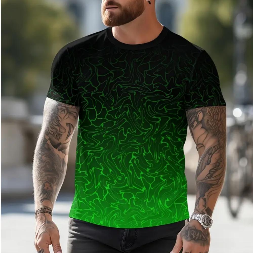 Мужская футболка для спортзала с двухцветным градиентом и 3D-принтом, с круглым вырезом и коротким рукавом, для улицы, повседневная, для бега, спорта и фитнеса