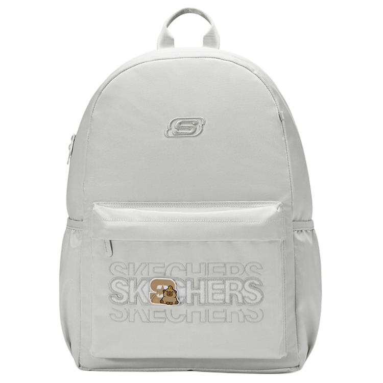 Skechers 22L Letter Print Backpack Fabric Kids Backpacks Moon-Gray L325K107