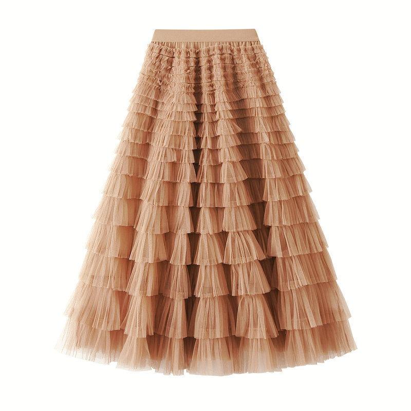 Spring and Autumn Women's Mesh Cake Halter Skirt Women's Skirt Fairy Saree Pleated Long Skirt