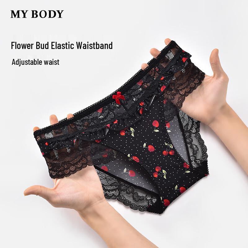 Mybody Sexy Lace Cherry Print Low-Rise Briefs