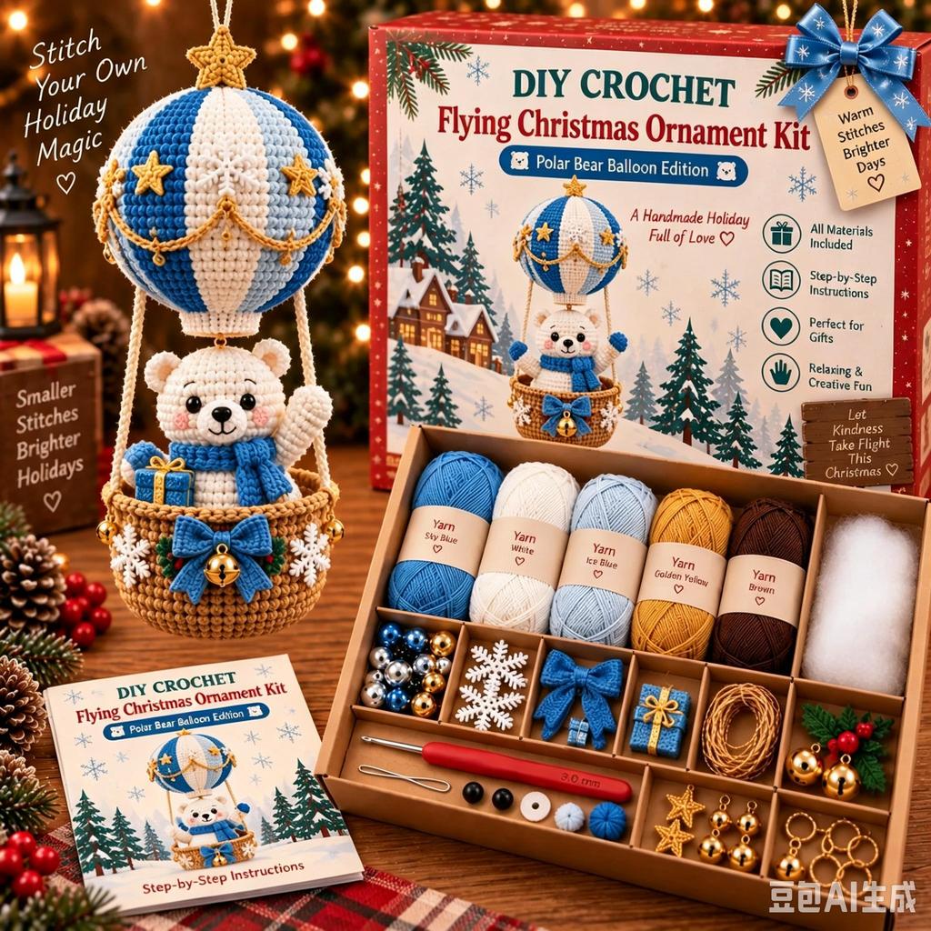 Летающий Рождественский Набор для Вязания Крючком DIY, Набор для Вязания Рождественского Украшения Ручной Работы для Начинающих, Набор Пряжи и Крючка, Рождественский Подарок