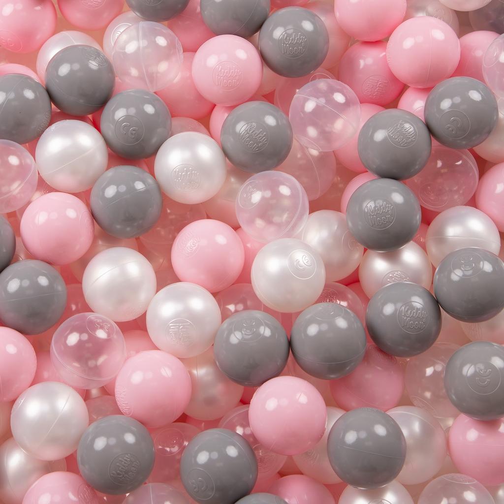 Selonis Play Tent 105x90cm/100 Balls Castle House Pop Up Ballpit Plastic Balls for Kids, Pink:pearl-grey-transpa-powder Pink