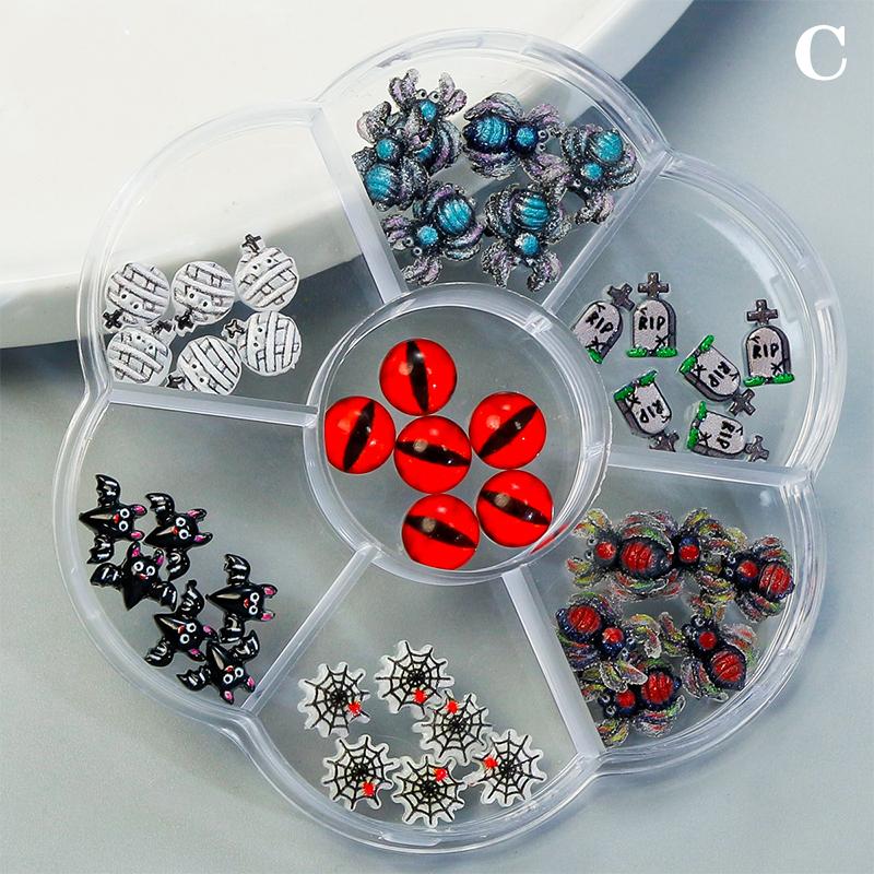 1 коробка 3D Хэллоуин Паук Тыква Призрак Серия Нейл-арт Подвески Части Симпатичные Мини Каваи Смола Аксессуары DIY Маникюр Украшения