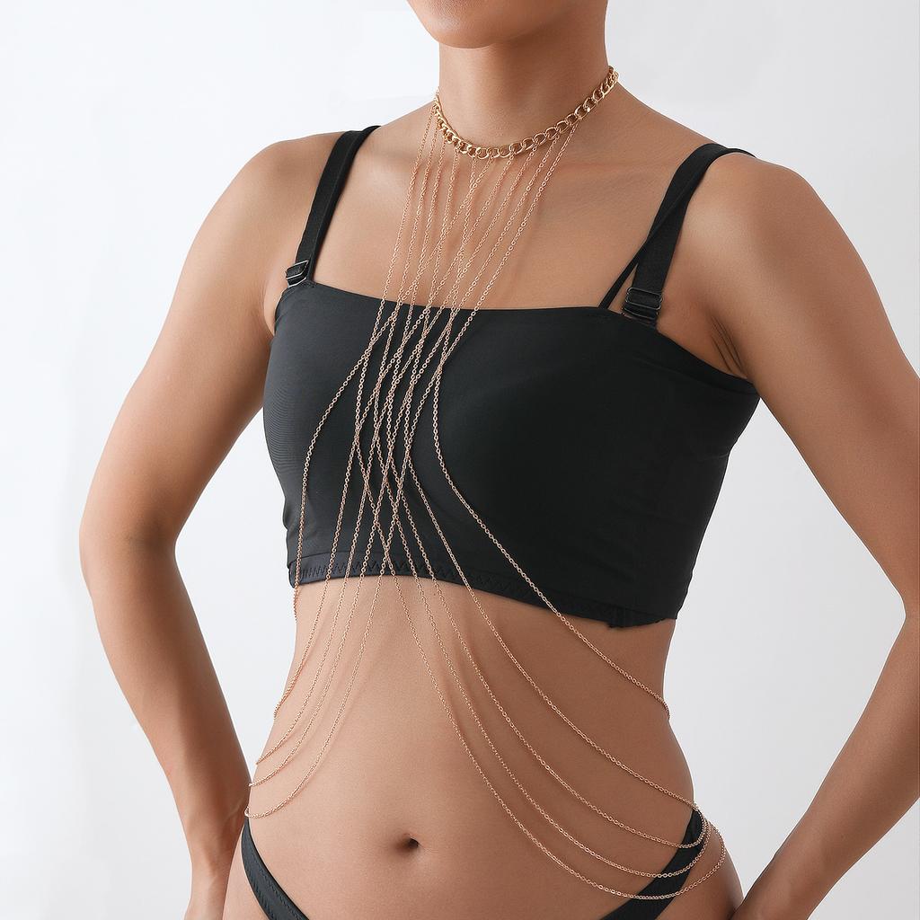 Personality Exaggerated Multi-layer Cross Metal Body Chain Body Chain Nightclub Chest Chain Women