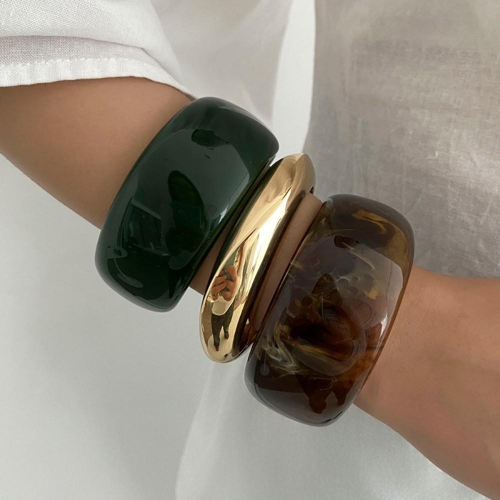Green Resin Bracelets Irregular Women Bangles Vintage Chunky Bangles Gifts