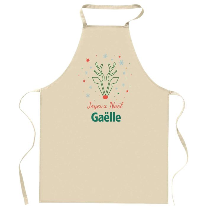 Tablier de cuisine - Gaelle Cerf - Motif Joyeux Noël (cerf) - Coton résistant - Impression France