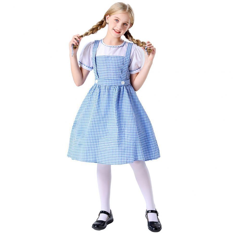 Wizard Of Oz Blue Checkered Costume Dress With Headband For Girls Roleplay Special Characters Included