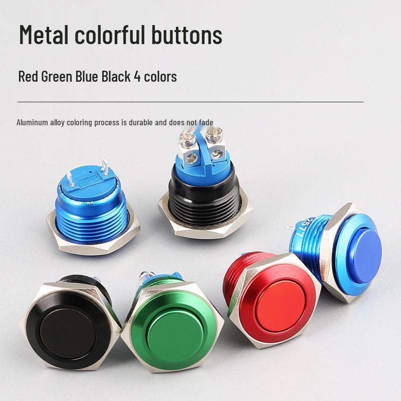 16mm Multicolor Waterproof Metal Reset Button, Momentary Solder-Foot, 24V/220V