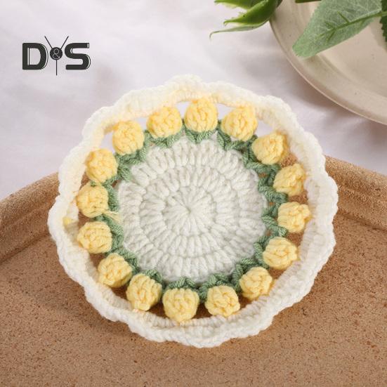 Подставка под стакан в виде тюльпана, связанная крючком. Подставки для чашек с цветами ручной работы для кофе и чая. Многоцелевой декор для домашнего бара и креативный подарок на новоселье, дни рождения.