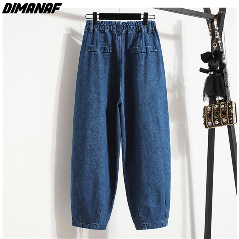Dimanaf Plus Size Women Jeans Pants Denim Female Elastic Basic Blue High Waist Trousers Oversize Fashion New Pants 7981