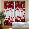 2Pcs Elegant Red Rose & Heart Backdrop Curtains - Romantic Valentine'S Day Decor For Bedroom & Living Room, Semi-Transparent Pol