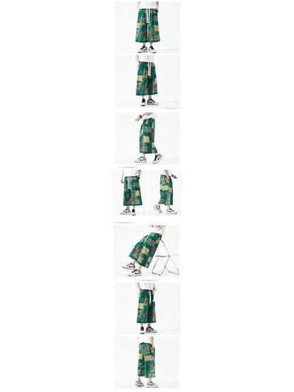 2022 Мужские летние капри из хлопка и льна с китайским принтом, больших размеров, в повседневном стиле с широкими штанинами