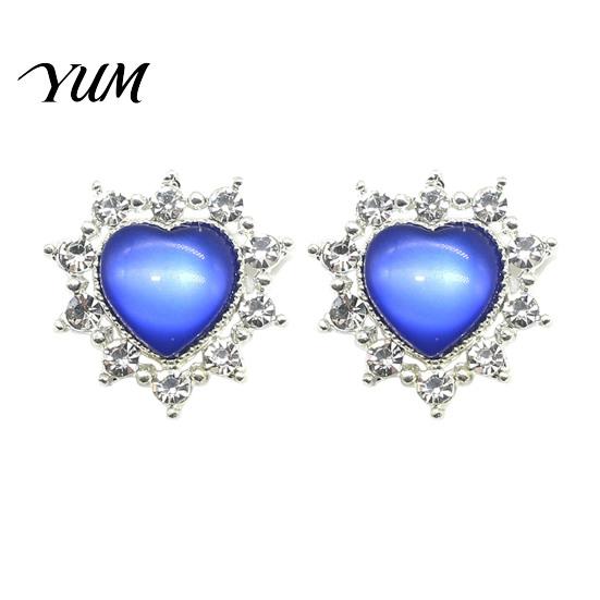 Small Decorative Rhinestones 2Pcs Cat Eye Heart Faux Gems, Alloy Rhinestone Brooch Buttons, 23mm Gems for Hair Bows Flatback Gemstone Hearts