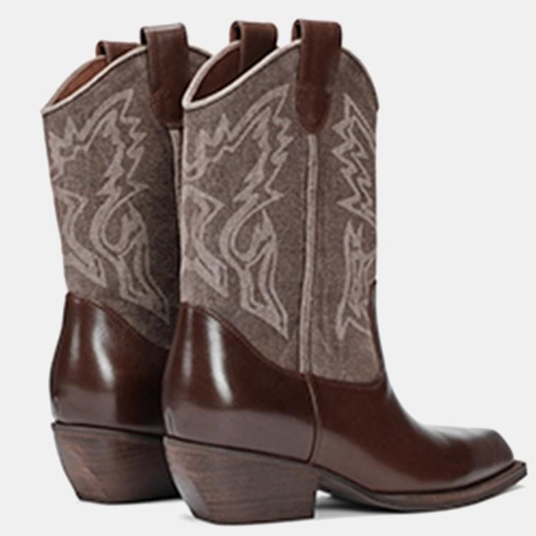 Коровья кожа~ Женские короткие ботинки в западном стиле с эффектом стирки, на толстом каблуке, ковбойские ботинки с дизайнерским акцентом, ботильоны на высоком каблуке, летние модные ботинки с принтом