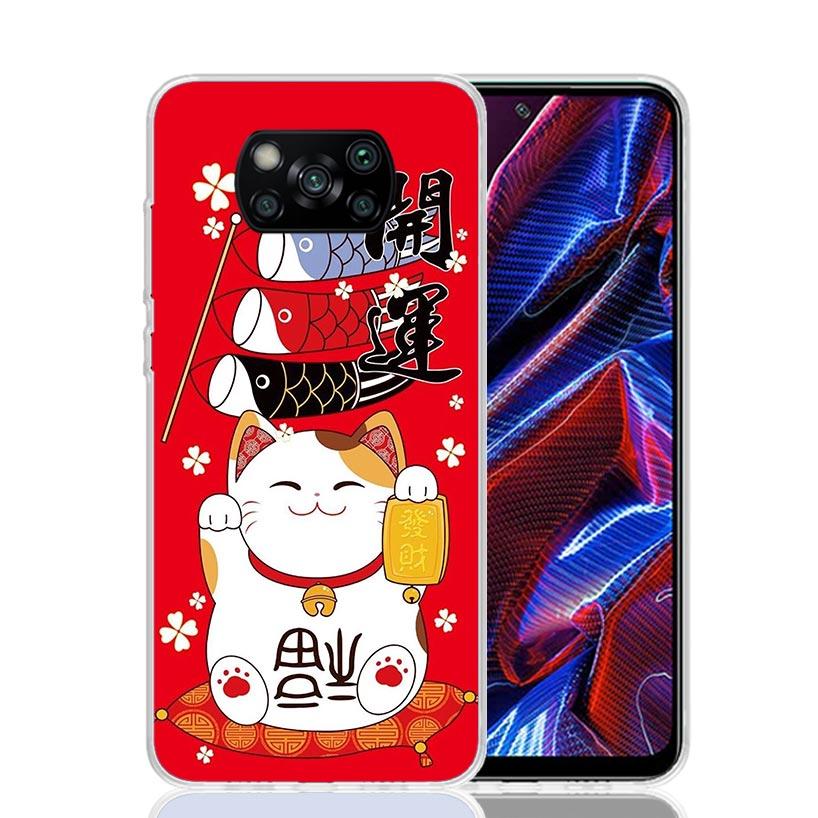 Счастливый Кот Манеки Неко Японский Чехол Для Телефона Для Xiaomi Poco X7 X6 X5 Pro F7 Ultra Redmi 15C 15 13 13C 12 12C 10 10A 10C 9 9A 9C 9T