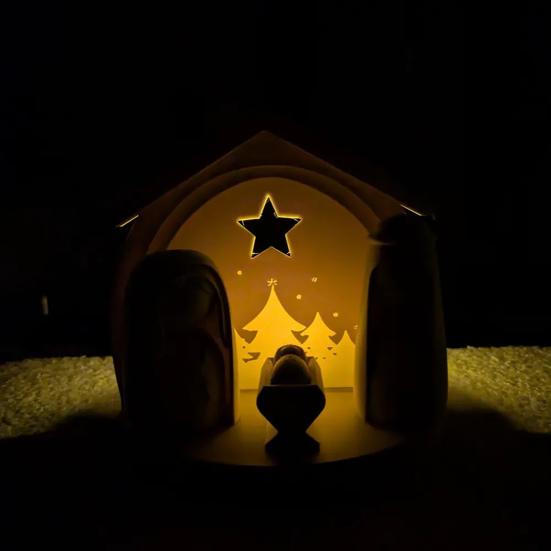 Рождественский набор Фигурка Подсветка Иисус Рождественская сцена Коллекция с яслями и фигурками для Рождества Внутренний настольный декор