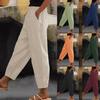 New Women's Pants Cotton Linen Solid Color Fashionable Casual Daily Side Pocket Elastic Casual Pants Women's Pants