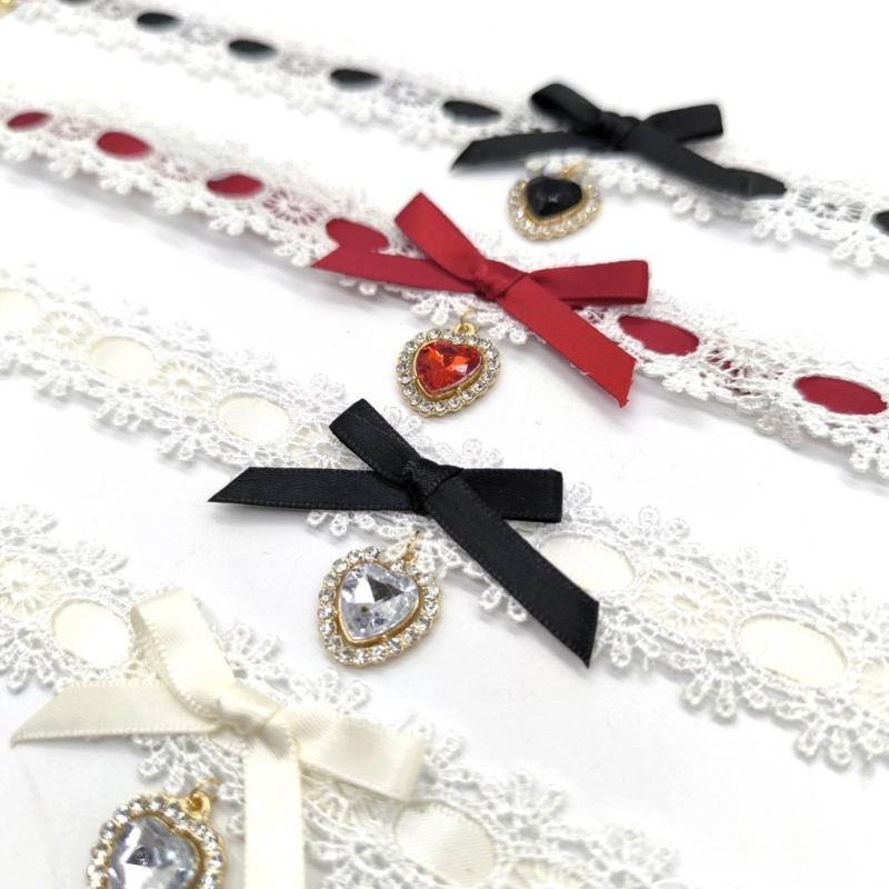 Модное ожерелье с кулоном в виде бантика и сердца, регулируемая кружевная чокер-цепочка ручной работы, цепочка для ключицы, подарки для женщин
