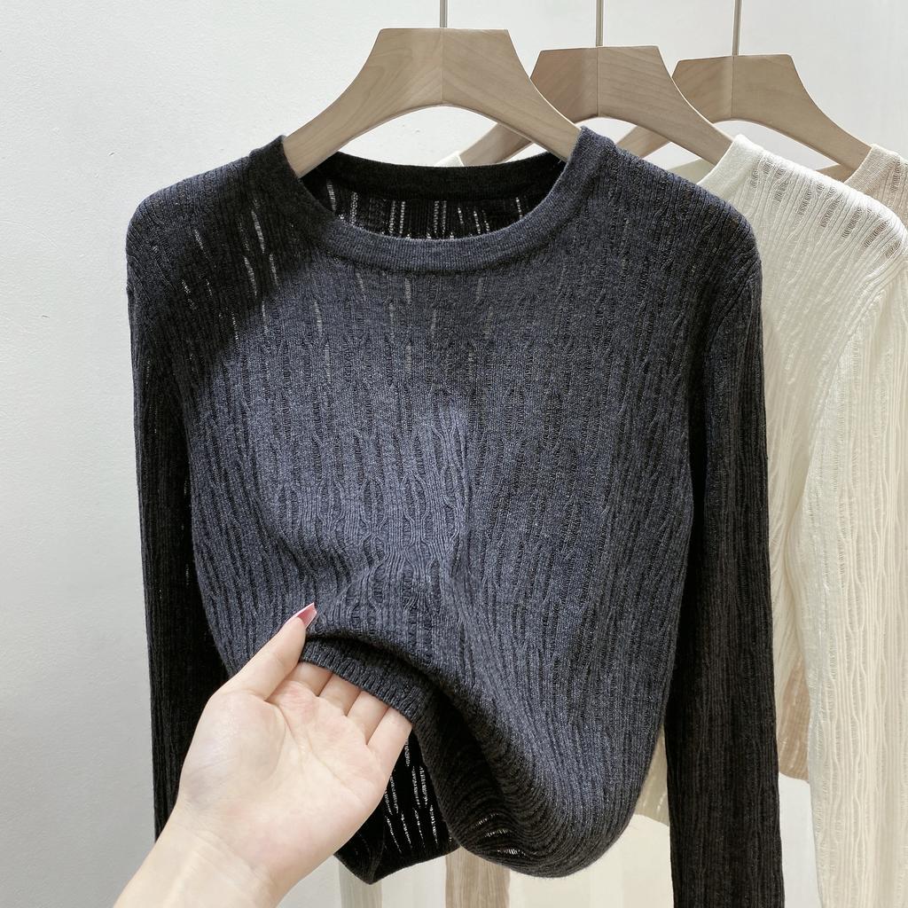 Женские свитера, пуловеры 2025 Осень-Зима Длинный рукав О-образный вырез Черный вязаный свитер Женские топы Пуловер JJ109
