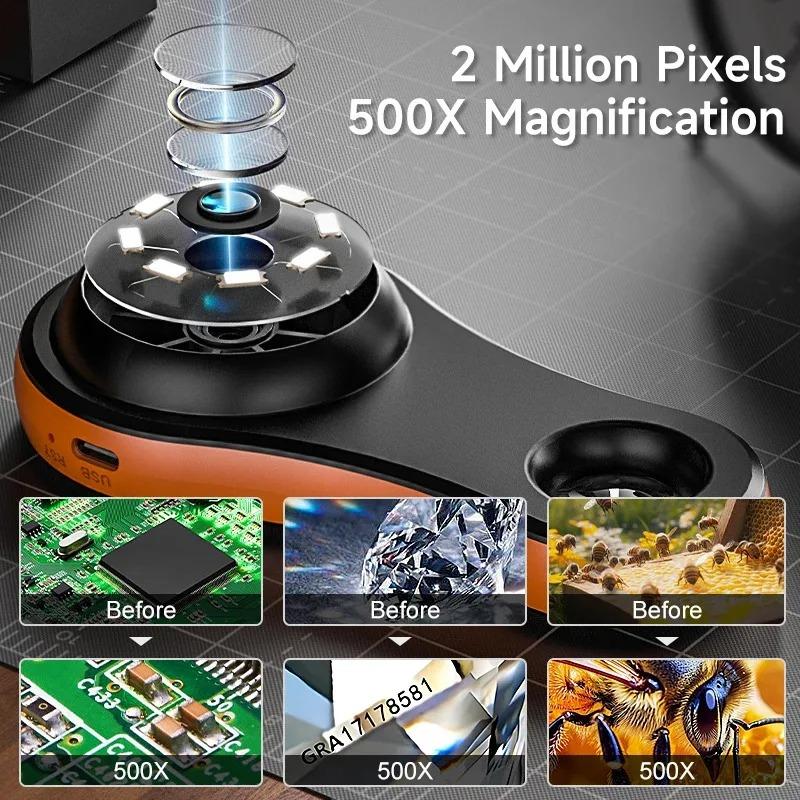 2,0-дюймовая цифровая лупа IPS HD 1080P 500X Портативный микроскоп Ручная лупа для ремонта электроники, проверки ювелирных изделий