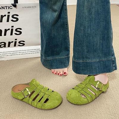 Женские тапочки с мягкой подошвой для улицы, весна и лето, новые тапочки с закрытым носком и перфорацией, крутые тапочки на толстой подошве, повседневные полутапочки