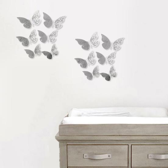 12 Pcs 3D Butterfly Wall Decals 3 Sizes Hollow Butterfly Wall Art Removable DIY Decorative Sticker for Room Office Bedroom Living Room