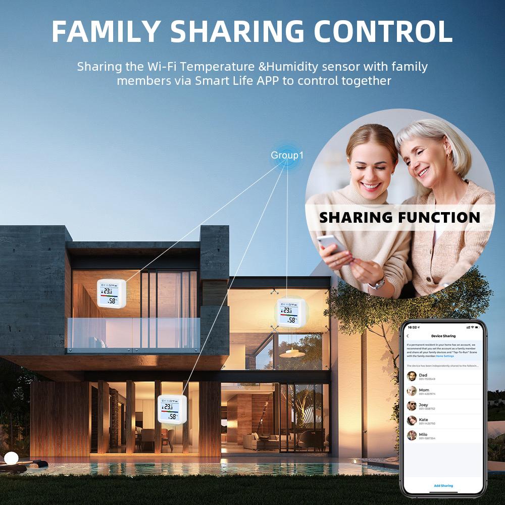 WiFi Thermometer Hygrometer TY App Smart Thermometer for Home LCD Backlight with Detachable Stand