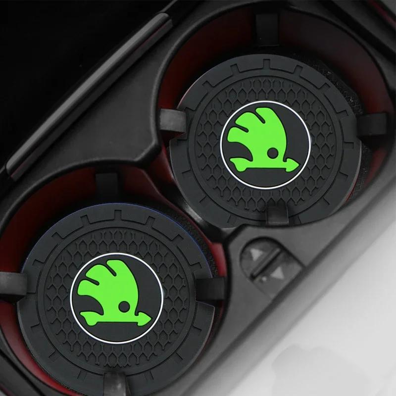 PVC 2pcs Car Cup Mat Anti-Slip Water Coaster Styling for Skoda Logo VRS Yeti Kodiaq Rapid Octavia Fabia Superb 2 3 Karoq Scala ahb422