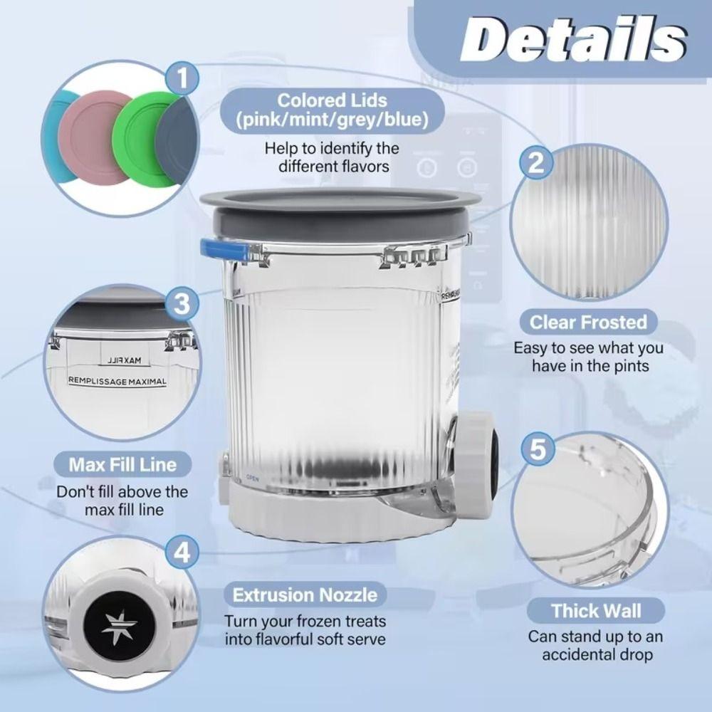 2PCS/4PCS Replacement Storage Jar Smoothie Pot Creami Pints and Lids  NC500 501