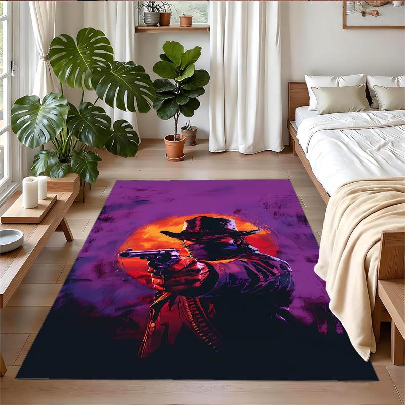 Anti‑Slip Crystal Velvet Floor Rug, Red Dead Redemption Design Carpet for Indoor Living Bedroom Home Decoration