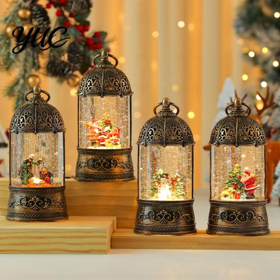 Christmas Gift for Kids Lighted Snow Ball Lantern with Music Glittering Swirling, Birdcage Design Santa Festive Room Decor Claus Snowing Water
