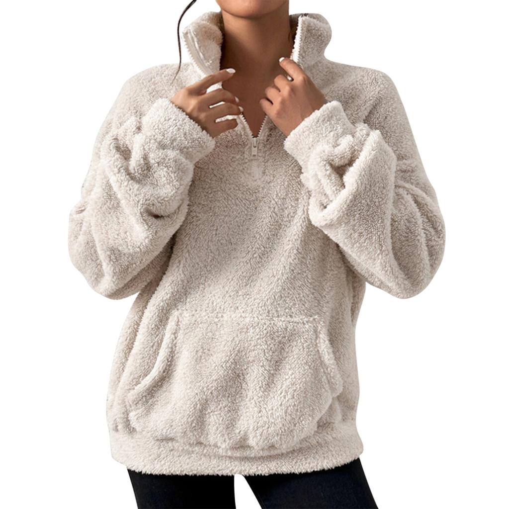 Sweatshirt For Women Half Zip Pocket Drop Shoulder Teddy Sweatshirt Christmas Sweatshirts For Women