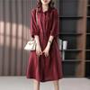 Summer Art Loose Solid Color Collar Five Sleeve Dress for Women with Mid Length Waist Dresses