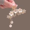 Elegant Diamond-Encrusted Pearl Jasmine Flower Tassel Claw Clip Metal Hair Clip