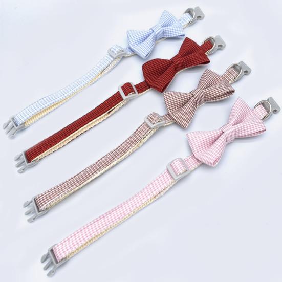 Pet Collar Adjustable Beautiful Bowknot Decor Plaid Dog Car Necklace Jewelry for Taking Photo