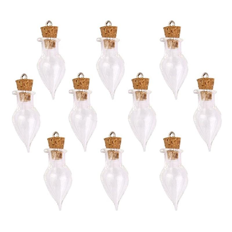 10Pcs Fashion Women Pendants Necklaces Tear Drop Glass Bottles with Cork Top DIY Pendants Wishing Bottles Jars