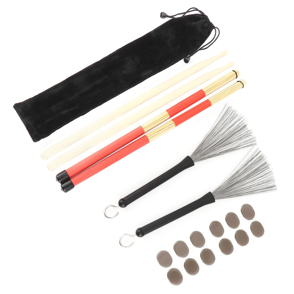 Набор барабанных палочек Руты Щетки Демпфер Ударная установка Музыкальный инструмент Аксессуары для игры с сумкой M02762 Цвет кофе