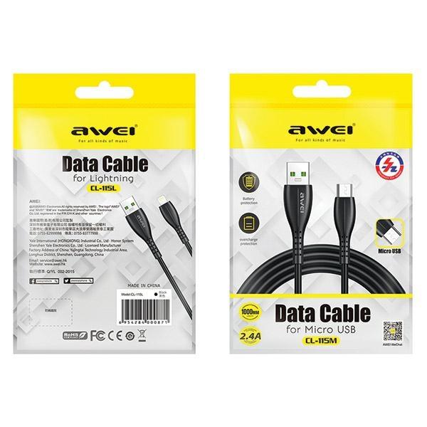 Kabel USB na USB-C AWEI 1m Szybkie ładowanie Czarny