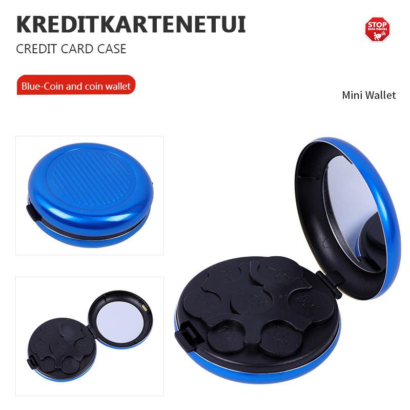 Модный креативный мини-коробка для хранения евромонет с зеркалом, портативный дорожный круглый кошелек из алюминиевого сплава с нулем евро, кошельки для монет