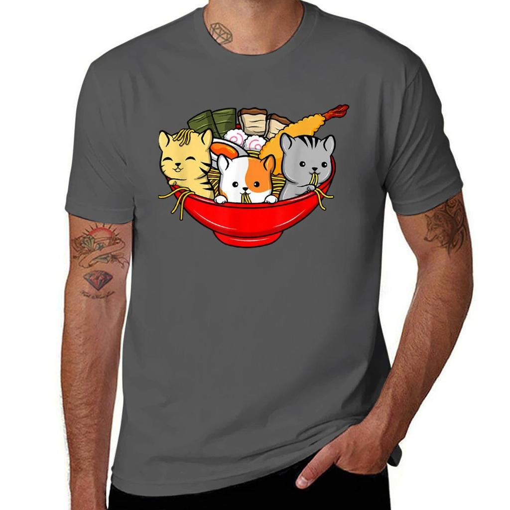 Cute Kawaii Cat Raunisex Bowl T Shirt Japanese Anime Kitten Tee Tshirt Ultra Soft Breathable Tee Top